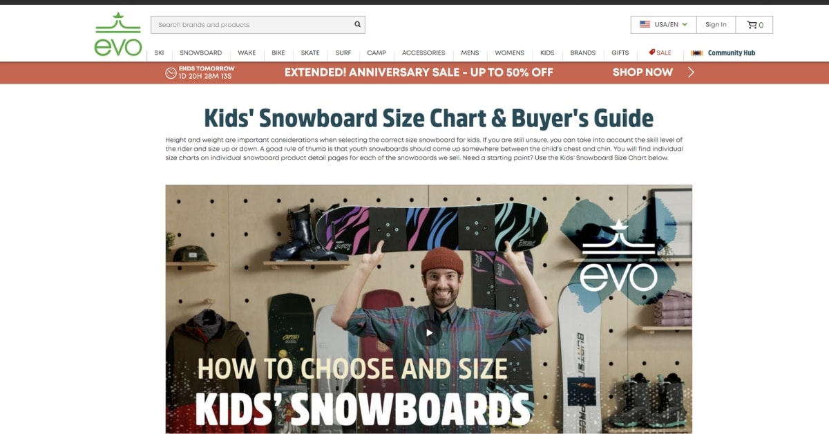 Evo Snowboard Size Calculator