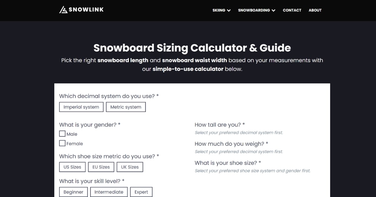 Snowpro Snowboard Sizing Tool