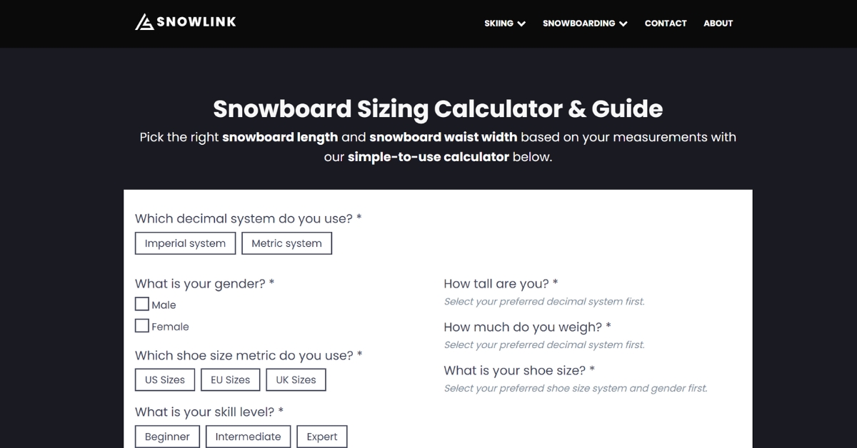 Snowpro Snowboard Sizing Tool